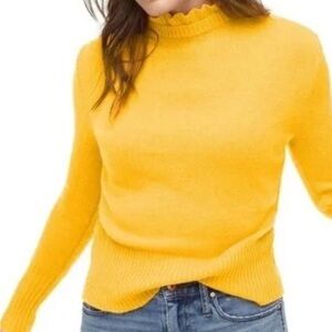 J. Crew Vibrant Crew Wool-Blend Ruffle-Neck Yellow Sweater Sz Small